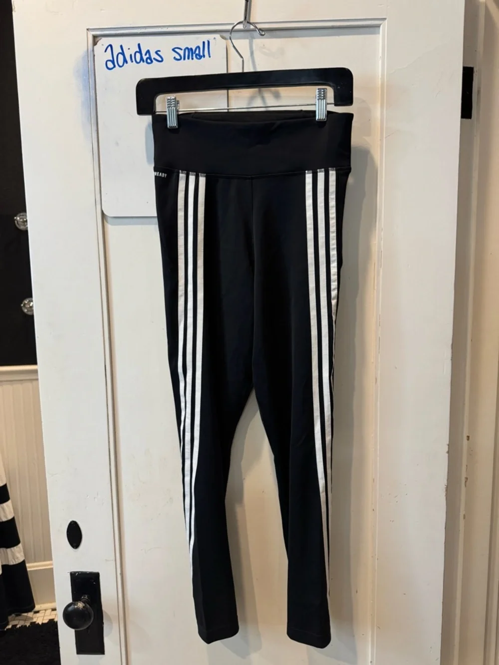 adidas Black Leggings with White Triple-Stripe Side Panels